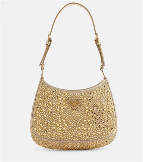 borsa con cristalli prada|Borsa Cleo in raso con cristalli in Oro .